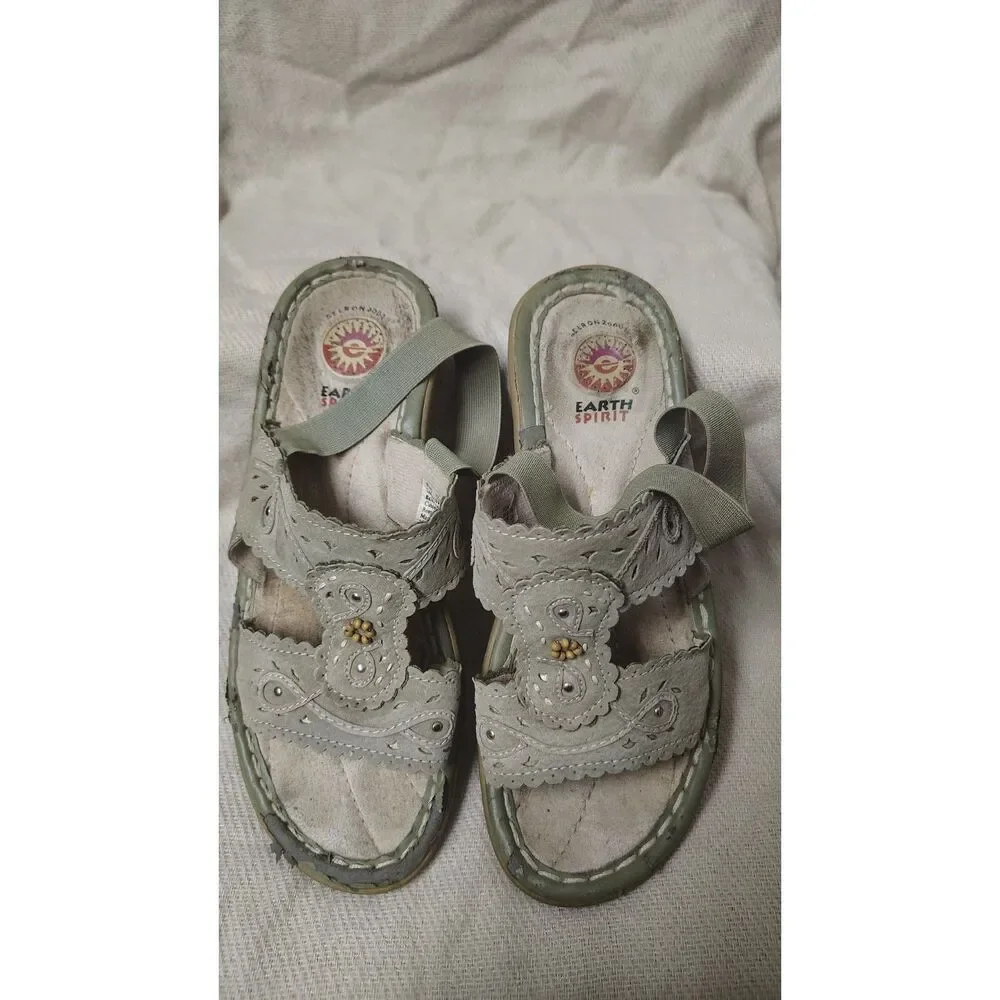 Earth Spirit Women's Size 7 Gelron Cushion Sage Green Comfort Slide Sandals